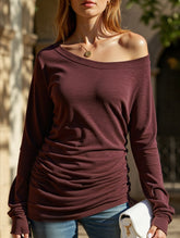 Casual off-the-shoulder slant-neck T-shirt top
